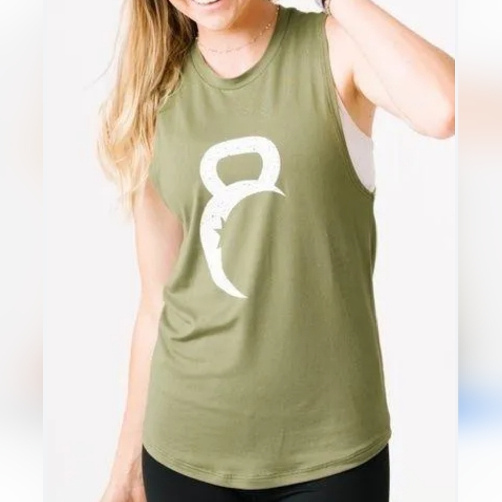 Zyia Active Olive Sleeveless Kettle Moon Muscle Tank Top